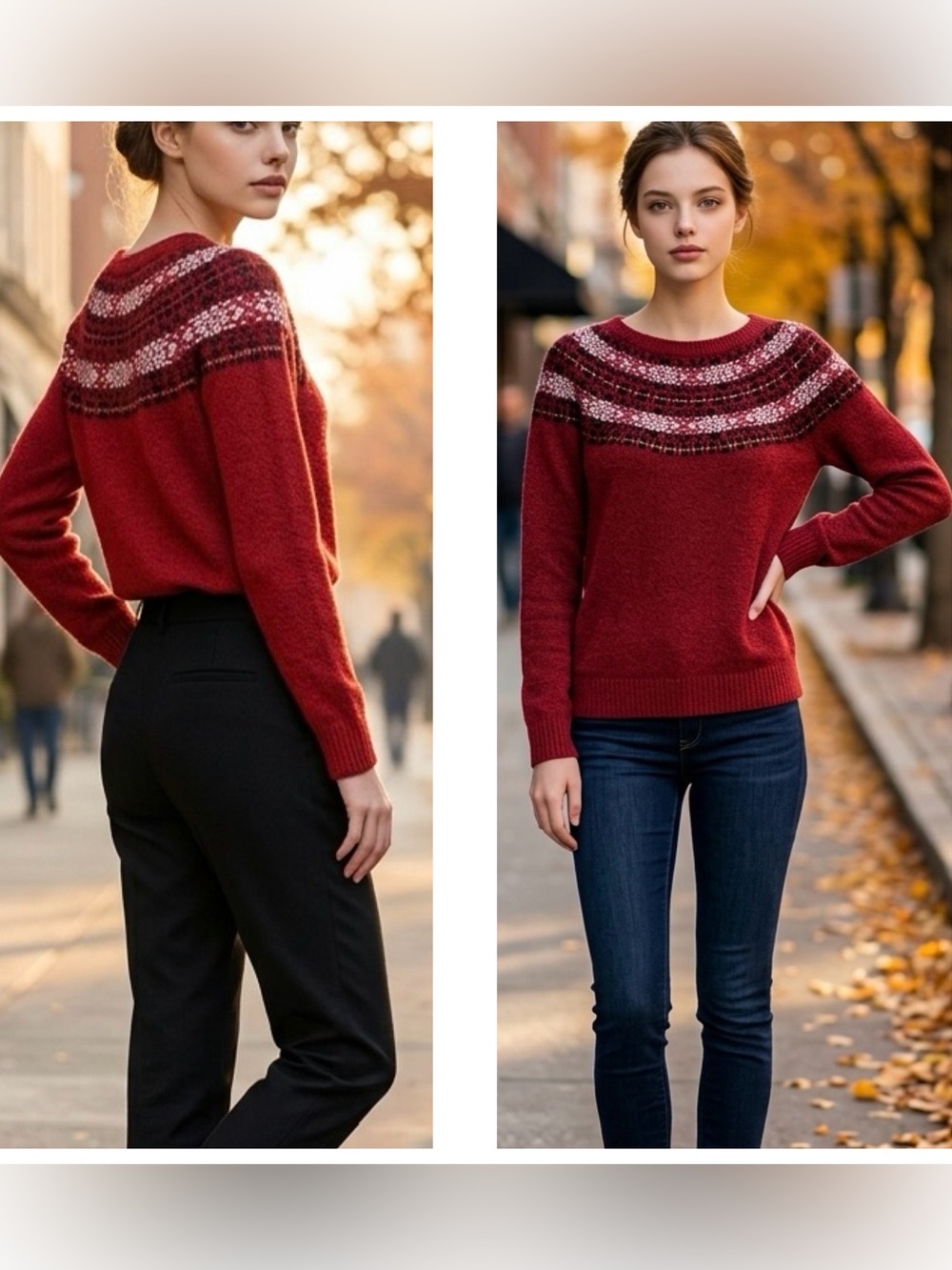 Croft & Barrow Women Sz L Red Fair Isle Long Sleeve Festive Fall Winter Sweater